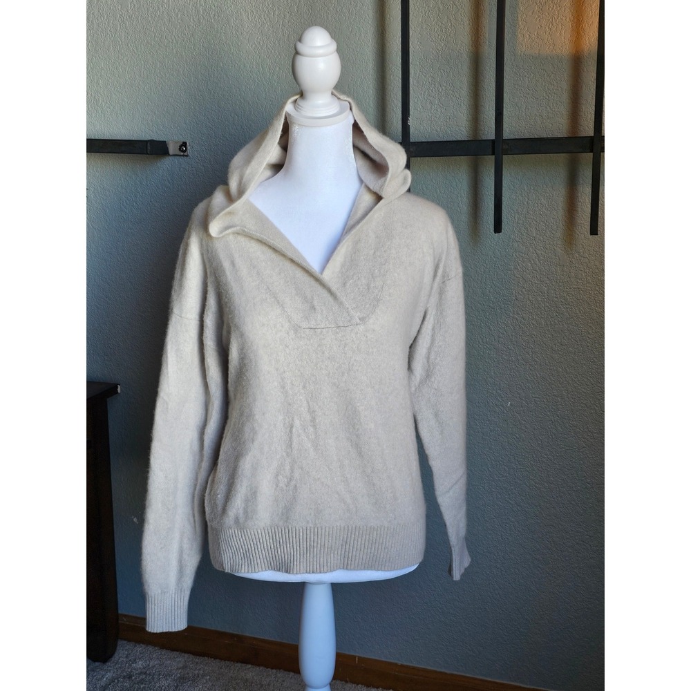 Sundance Hoodie Womens Medium Cream 100% Cashmere V-Neck Pullover Sweater
